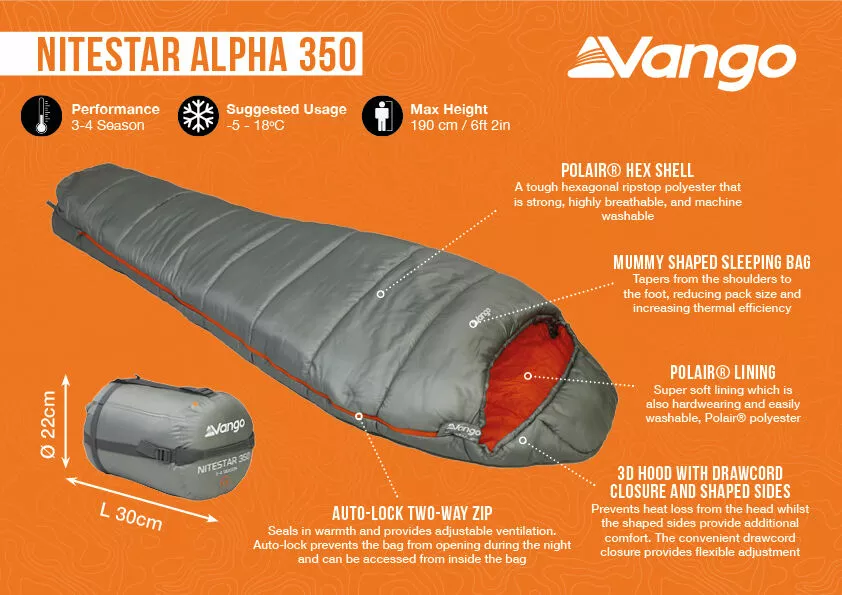 Vango Nitestar Alpha 350 Sleeping Bag (Fog) - Image 6